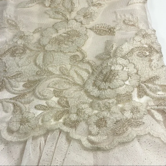 NWT ivory embroidery on satin with glittery tulle ruffle dress size 10